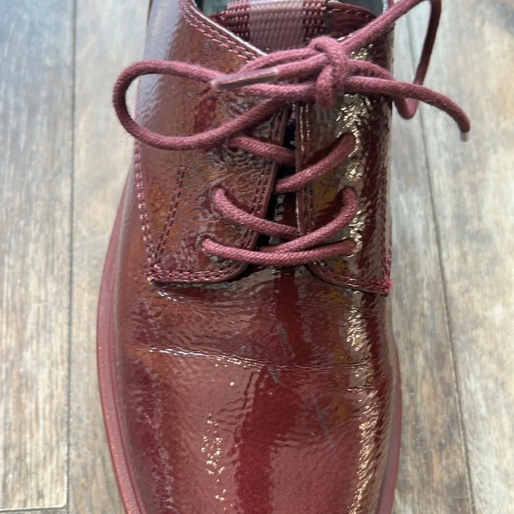 Franco Sarto Red Wine Patent Leather Oxfords with Lace-Up Design